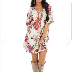 Andree by Unit Floral Women’s Babydoll Mini Flowy Tunic Mini Dress Sz M